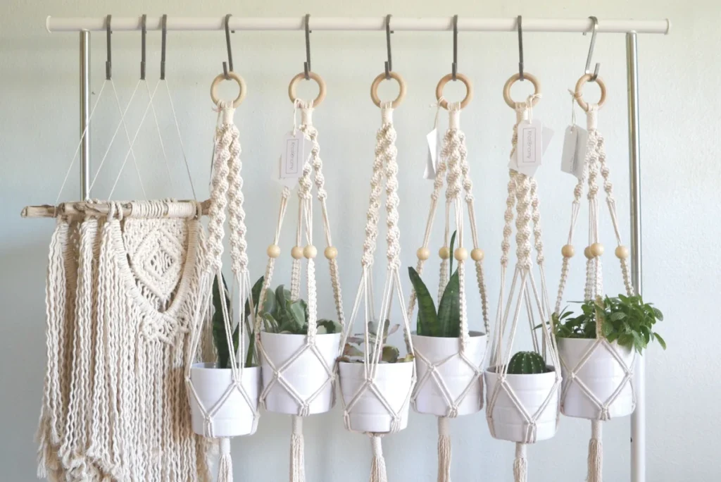 plantas com suporte em macromê para decoração de casa